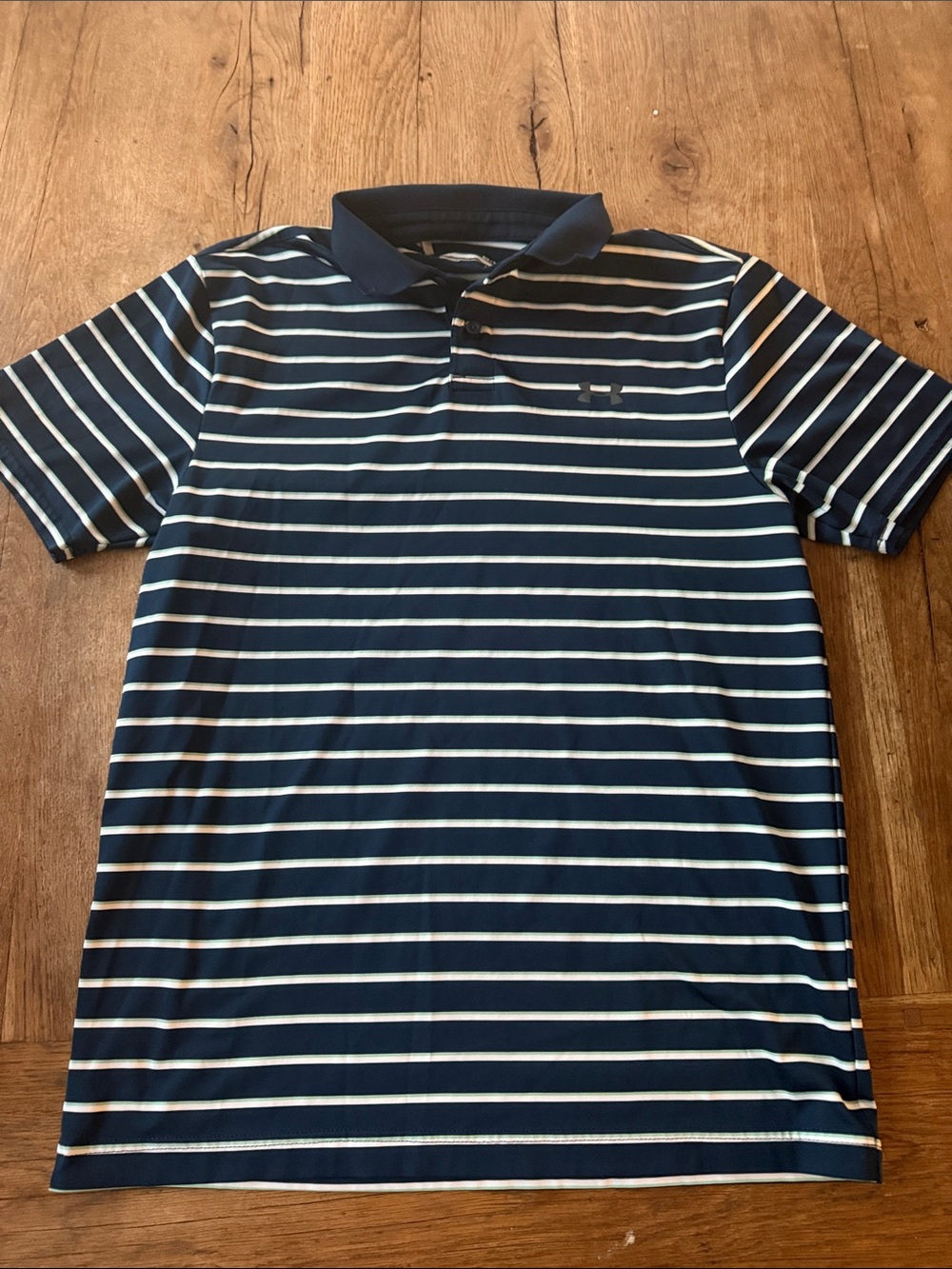 Under Armour Men’s Navy and White Striped Polo Size Small